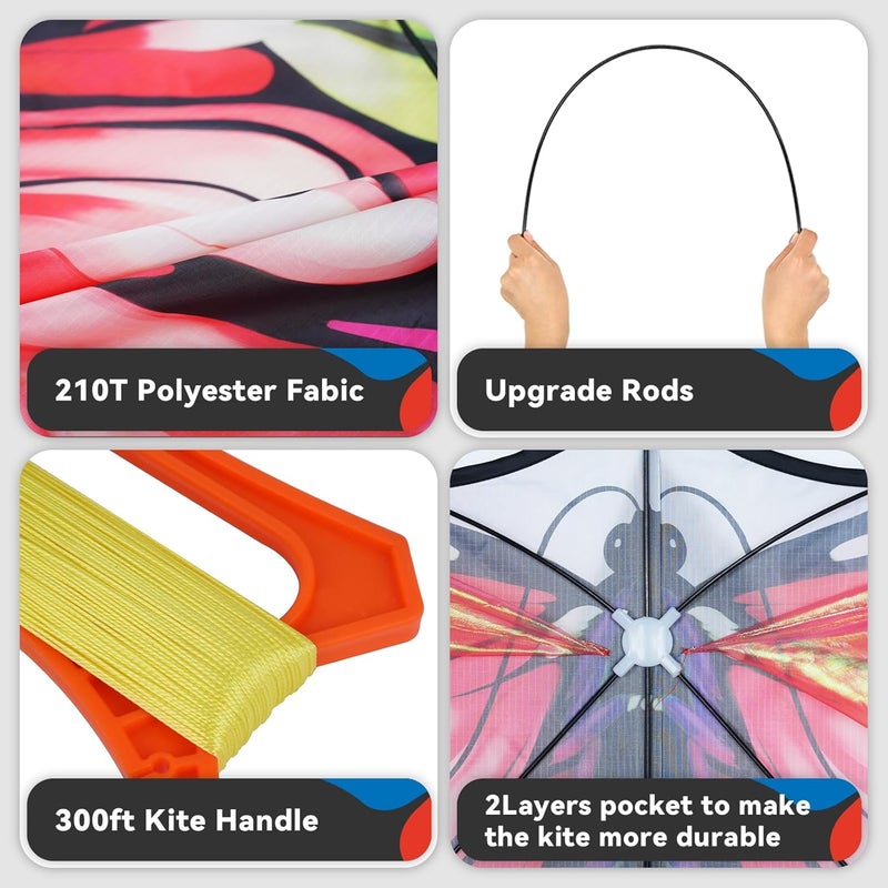 SGftre Red Tulle Butterfly Kite for Kids & Adults ，Easy to Fly Outdoor Fun Sports Beach Kids Children Outdoor Toys Kites (Tulle Butterfly-red) - Image 3